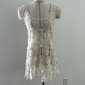 Miss Kelly 1999 Tunic Top MEDIUM Open Crochet Sheer Cover Up Boho Cottagecore